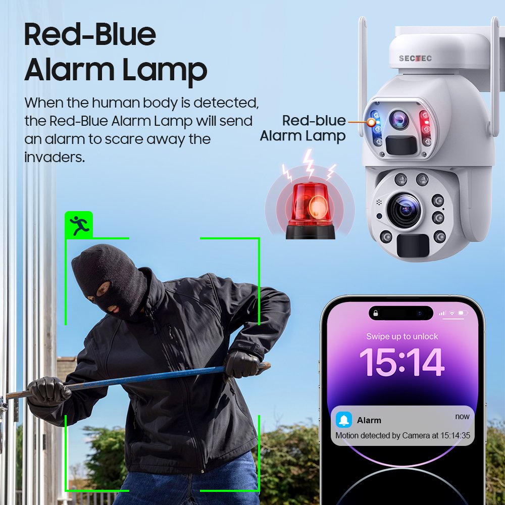2024 Sectec 3K HD 20X Zoom Dual Lens 6MP 4G Solar Camera Security System Outdoor Ptz WiFi IP Network Camera