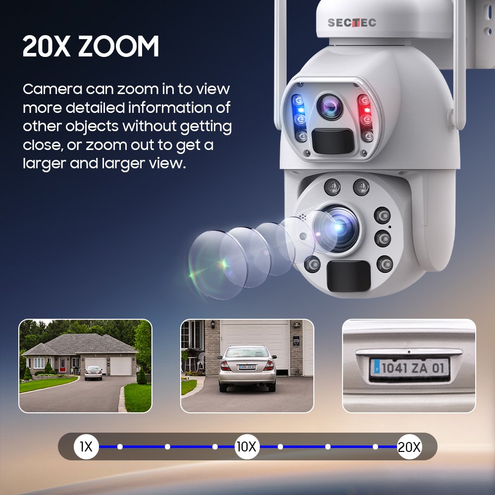 2024 Sectec 3K HD 20X Zoom Dual Lens 6MP 4G Solar Camera Security System Outdoor Ptz WiFi IP Network Camera