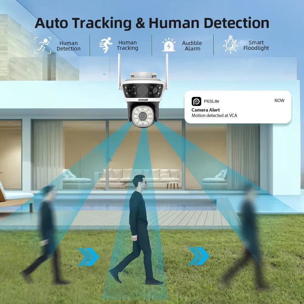 Fosvision 2024 New product IP66 WIFI Camera Three Screens Display 6MP Camera Smart Home PTZ P6SLite Wireless IP Cameras