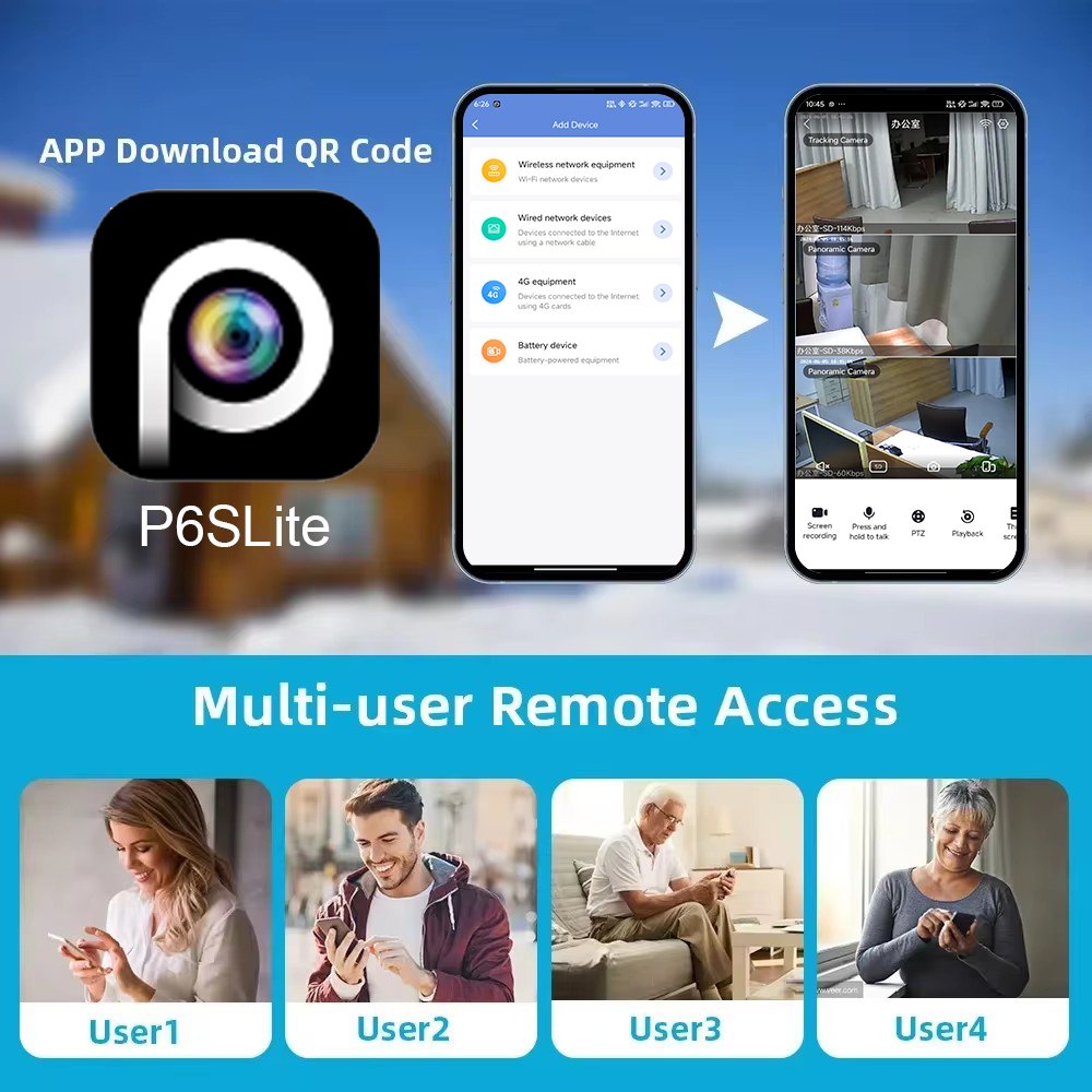 Fosvision 2024 New product IP66 WIFI Camera Three Screens Display 6MP Camera Smart Home PTZ P6SLite Wireless IP Cameras