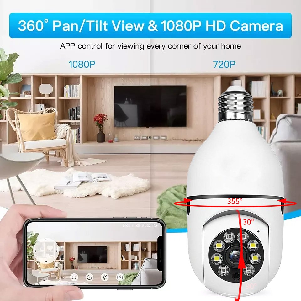Loosafe 2MP Wifi E27 Bulb Camera Light Bulb Camera Wifi Outdoor Indoor 1080p Security Camera 2.4g/5g Wireless Home Security