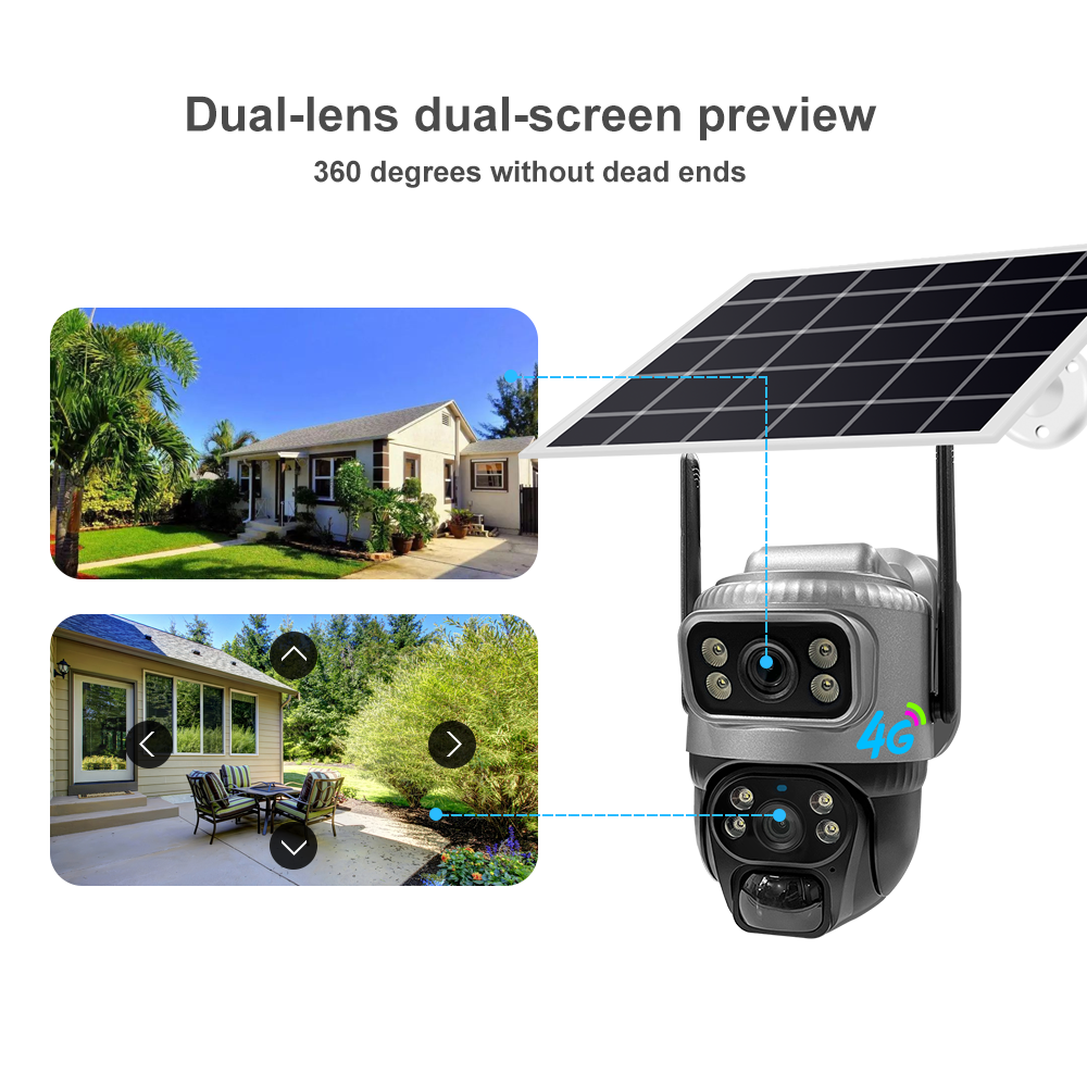 New Model Verto V380 Dual Len 4MP Solar Battery Powered Camera VCS20-4G CCTV LTE SIM Card 4G IP PTZ Dual Lens Camera