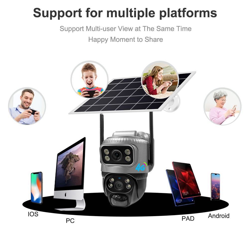New Model Verto V380 Dual Len 4MP Solar Battery Powered Camera VCS20-4G CCTV LTE SIM Card 4G IP PTZ Dual Lens Camera