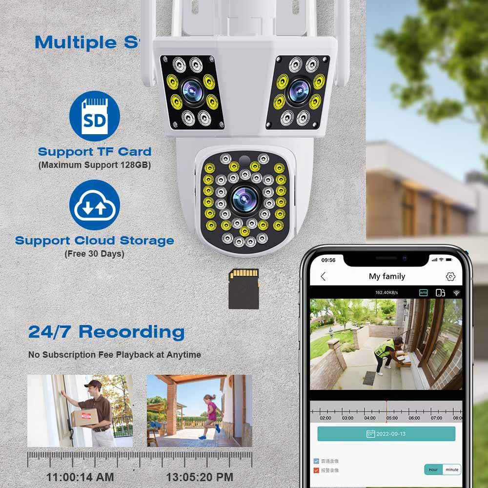 Hot Selling IPC360 12MP 3-Lens CCTV Camera Home Smart Indoor Wireless Wifi Network IP66 Waterproof APP CMOS P2P Connectivity