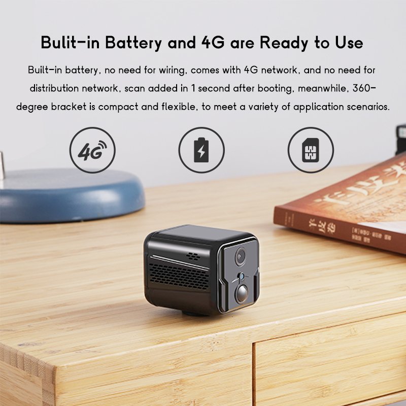 T9G2 Smart Network Camera View Angle Night Vision Built-in 2800mAh Battery 4G Two-way Audio DV Mode Mini Camera