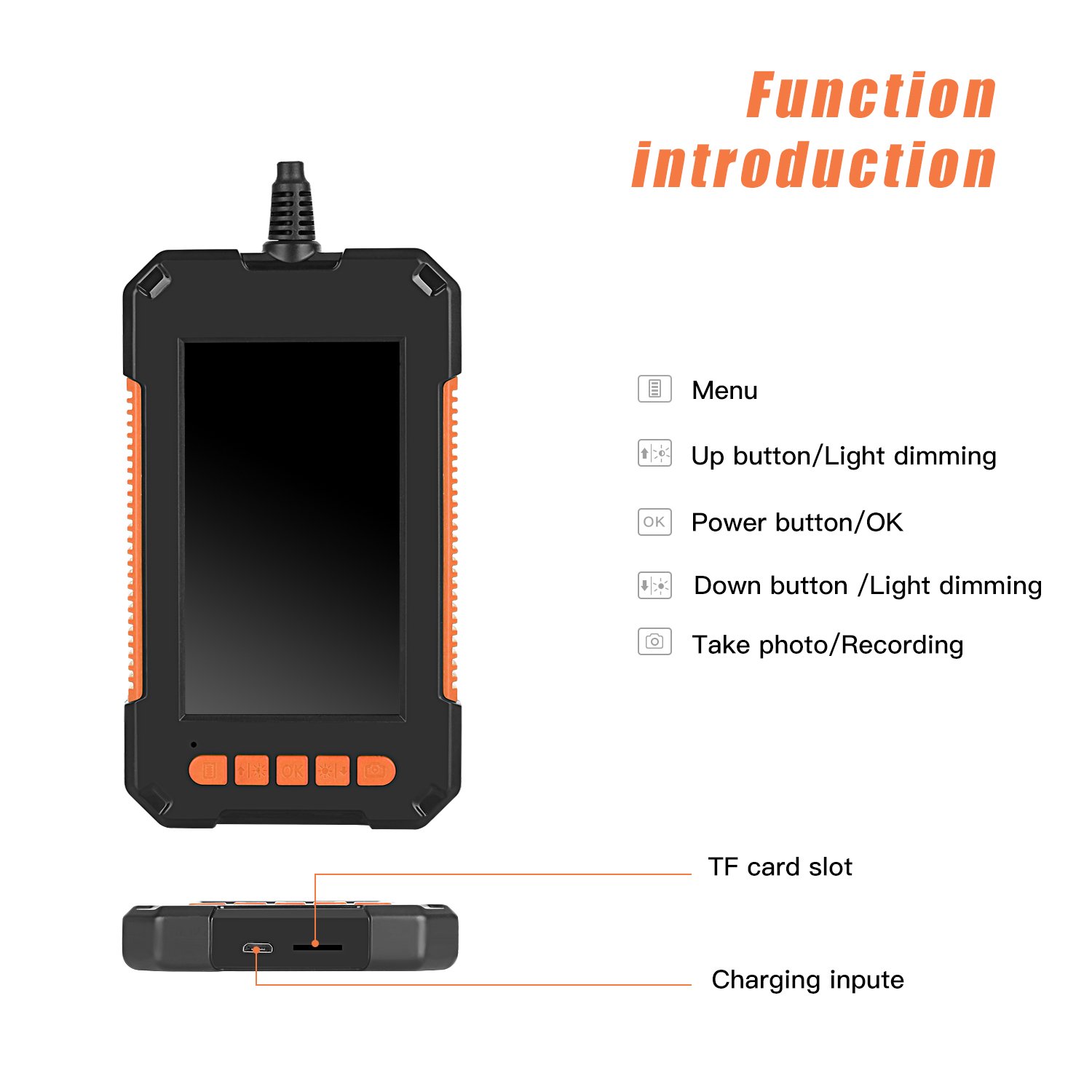 Factory stock 5m portable 2.0mp waterproof inspection borescope camera 1080P HD TFT IPS 4.3 inch LCD Screen endoscope