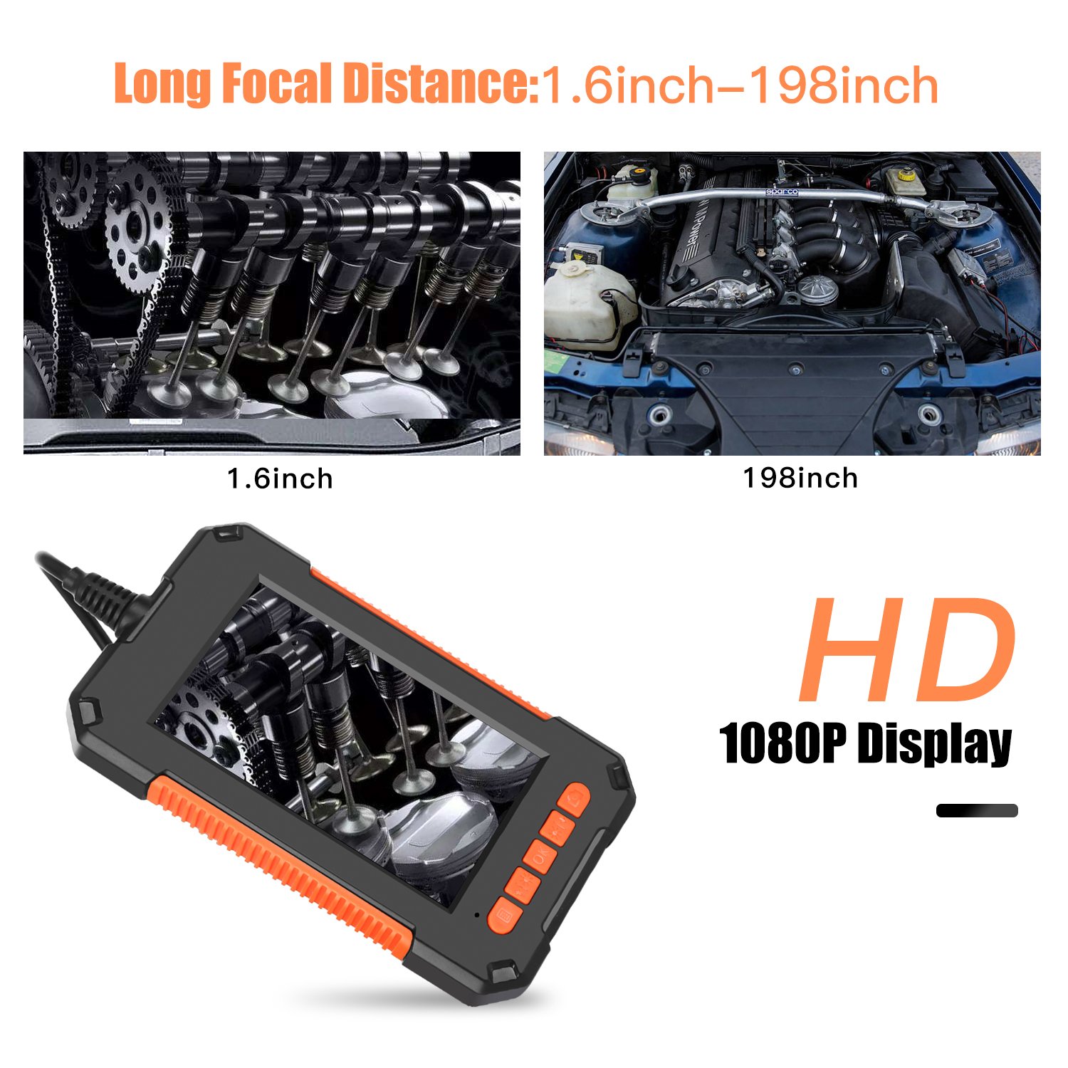 Factory stock 5m portable 2.0mp waterproof inspection borescope camera 1080P HD TFT IPS 4.3 inch LCD Screen endoscope