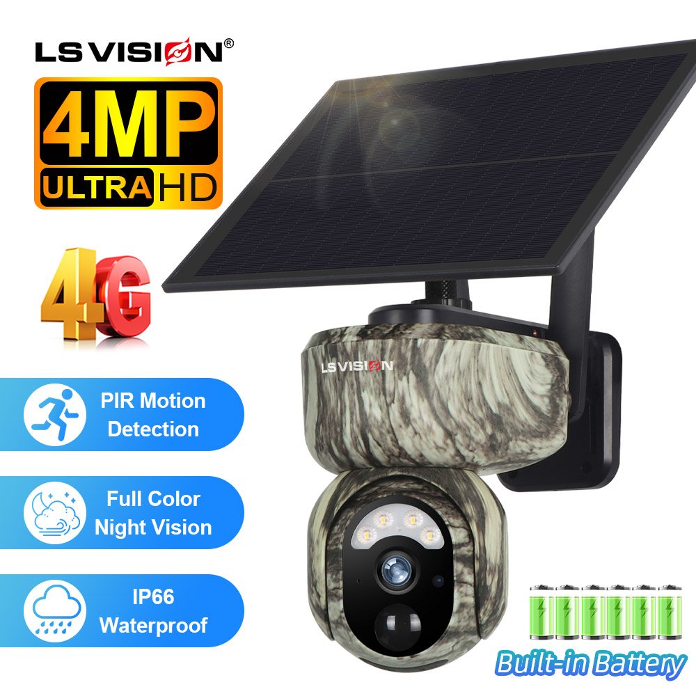 LS VISION New Camouflage Shoot Hunting Network Camera Hunter Trail 3MP 4G?wifi Solar Battery PTZ Mini Camera Night Vision CCTV