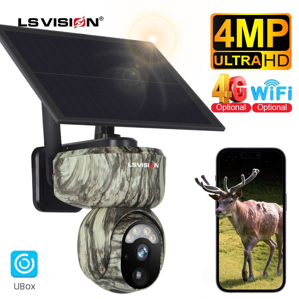 LS VISION New Camouflage Shoot Hunting Network Camera Hunter Trail 3MP 4G?wifi Solar Battery PTZ Mini Camera Night Vision CCTV