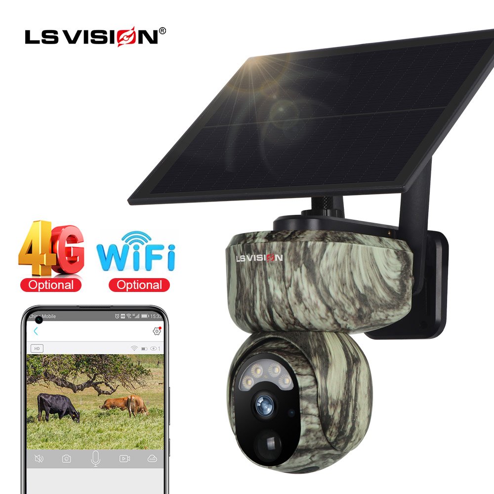 LS VISION New Camouflage Shoot Hunting Network Camera Hunter Trail 3MP 4G?wifi Solar Battery PTZ Mini Camera Night Vision CCTV
