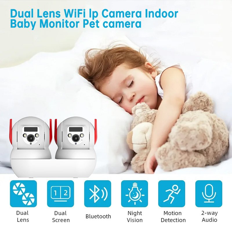 Wistino 6MP indoor dual lens camera color night vision 360 degree no blind spot monitoring wifi camera