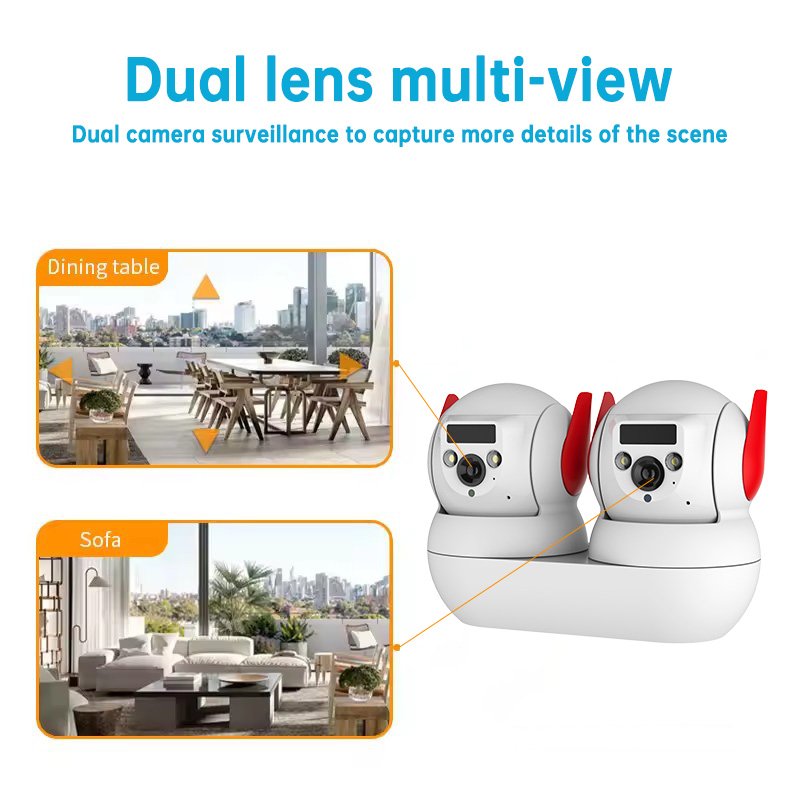 Wistino 6MP indoor dual lens camera color night vision 360 degree no blind spot monitoring wifi camera