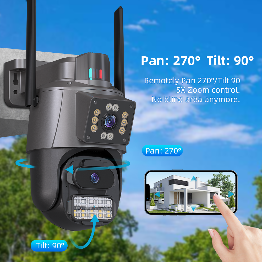 6MP Dual Screen Dual Lens Network Camera WIFI PTZ Camera Outdoor Waterproof Auto Tracking Security Camera ICSEE