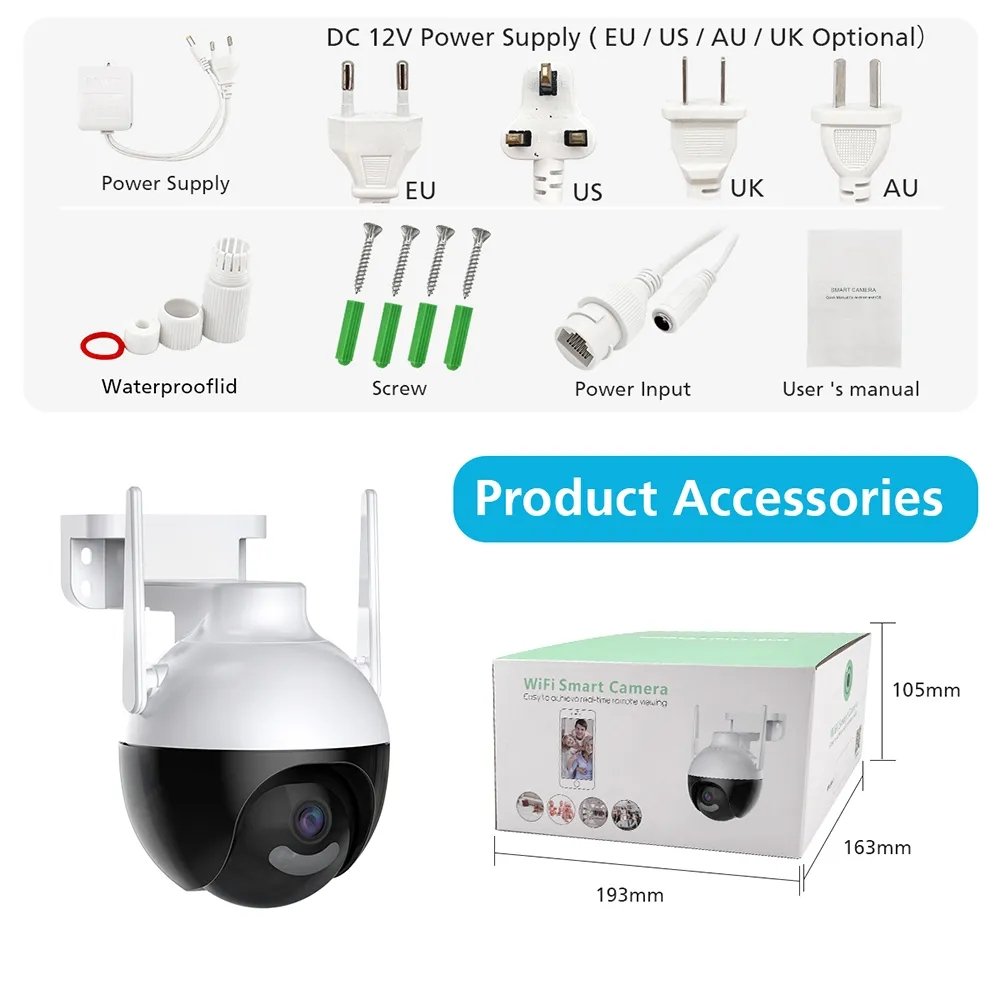 ICsee Outdoor 4MP Smart Home Wireless PTZ CCTV Camera IP Security Cameras Auto Tracking WiFi Mini Network Camera Support Alexa