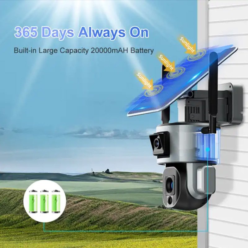 VESAFE Dual Wire-free 4K UHD 8x 20x Optical Zoom Starlight Night Vision Solar Camera Y5 Waterproof Camera H.265 8mp Solar Camera