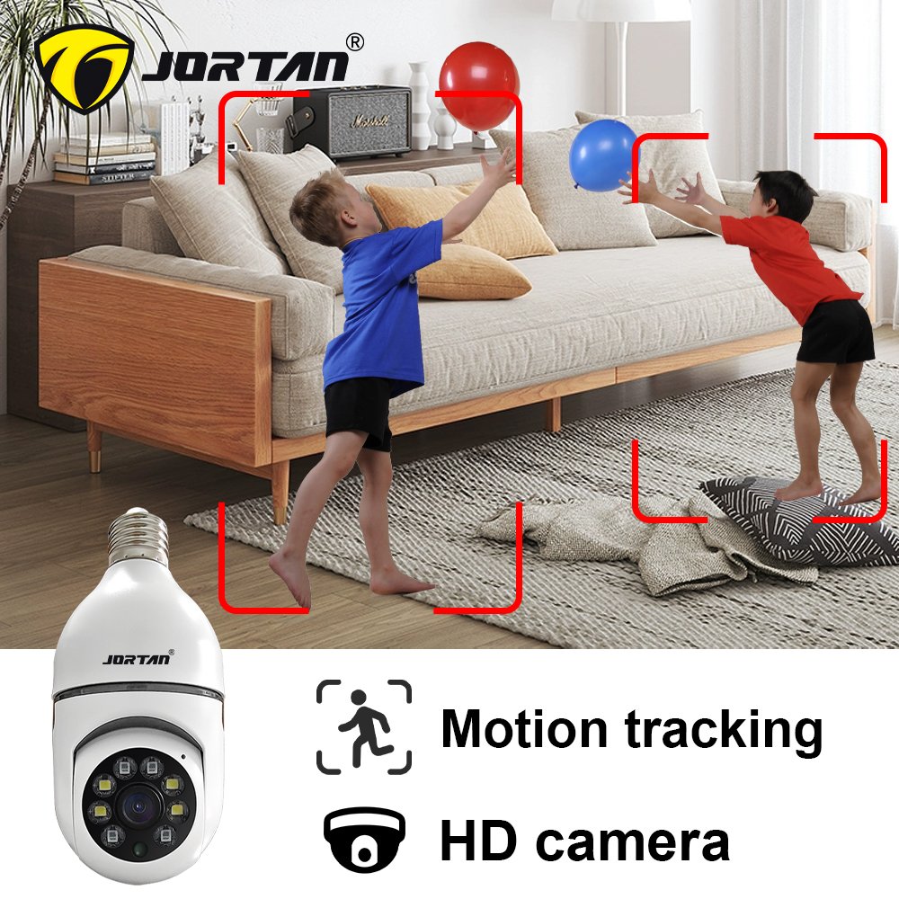 Jortan Hot Sell E27 Wireless IP Camera Wifi 1080P Panoramic Lamp PTZ Home H.265 Indoor Camera with Screen E27 Bulb Holder CMOS
