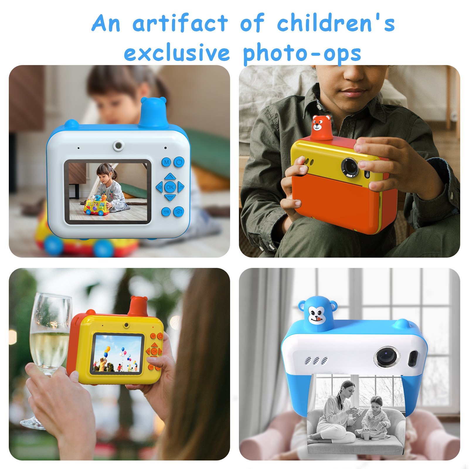 2.4 Inches Mini Camera 1080P Cartoon Instant Kids Camera With Printer Photo Toy Camera