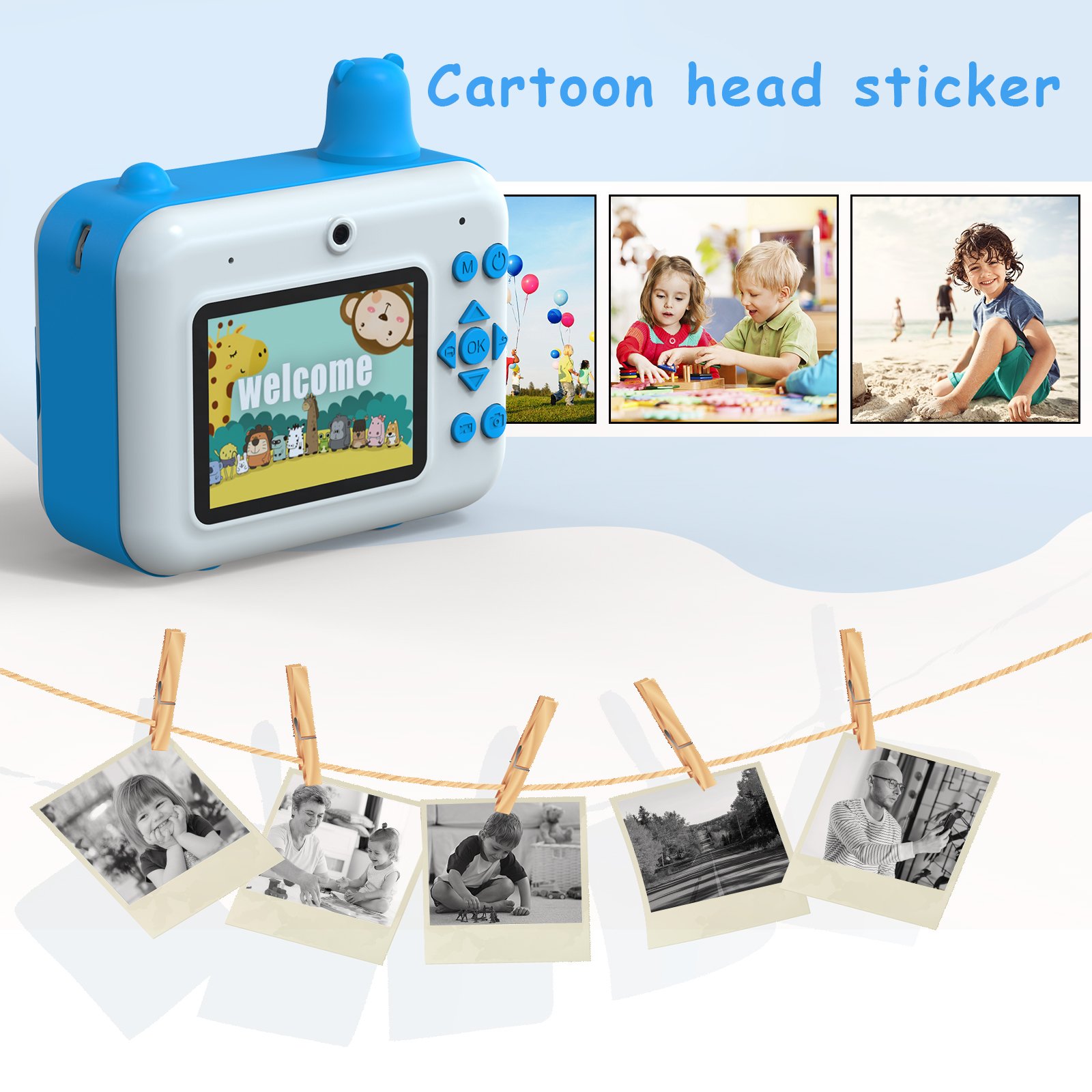 2.4 Inches Mini Camera 1080P Cartoon Instant Kids Camera With Printer Photo Toy Camera