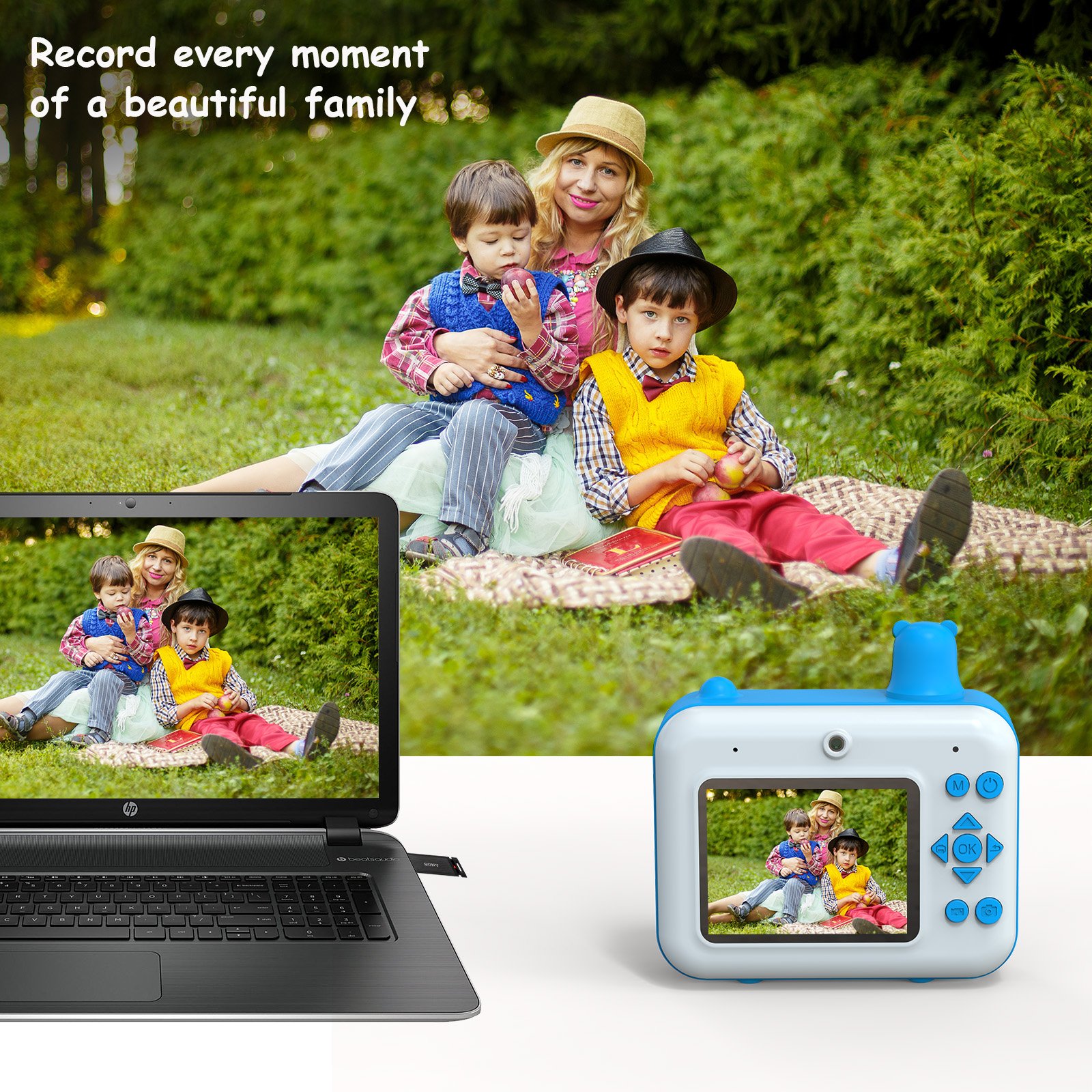 2.4 Inches Mini Camera 1080P Cartoon Instant Kids Camera With Printer Photo Toy Camera