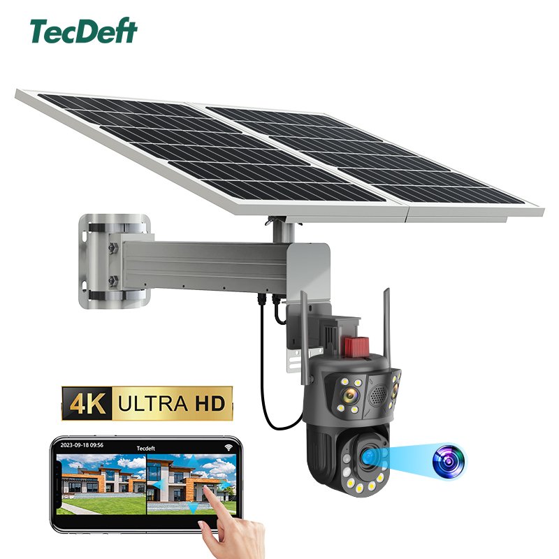 TecDeft Three Lens 4G Cctv Camera 12mp Bullet Wifi Security Solar System With Full Night Vision Auto Network Camera wifi