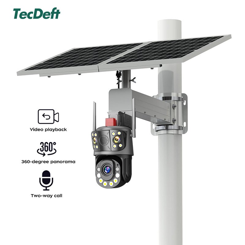 TecDeft Three Lens 4G Cctv Camera 12mp Bullet Wifi Security Solar System With Full Night Vision Auto Network Camera wifi