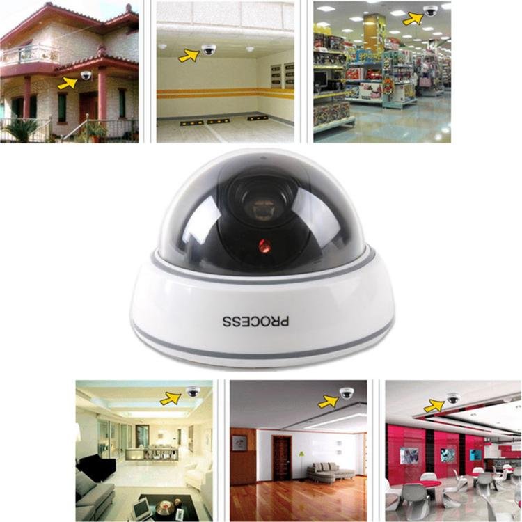 1Pc Simulation Camera Dummy Dome Surveillance Security Camera Flashing Red Light (White)