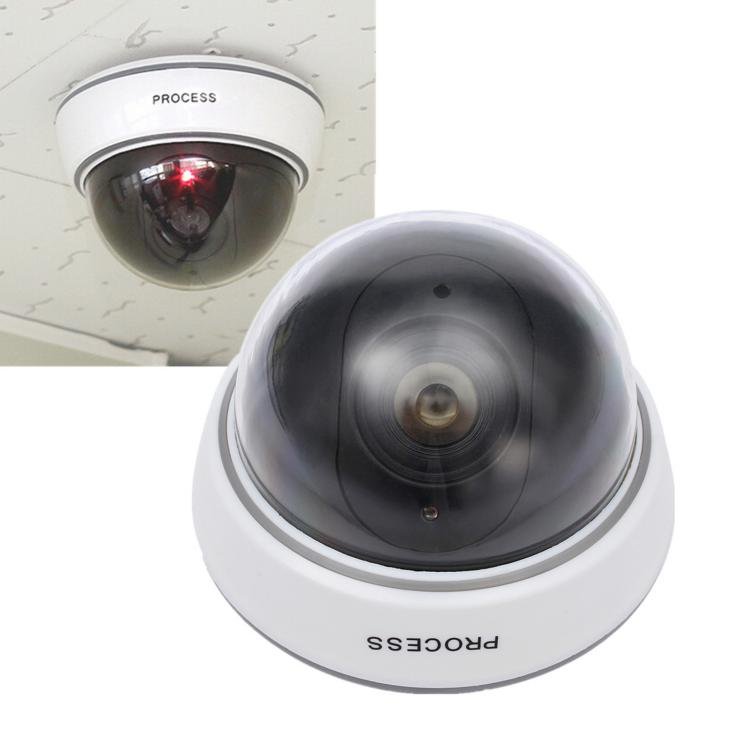 1Pc Simulation Camera Dummy Dome Surveillance Security Camera Flashing Red Light (White)