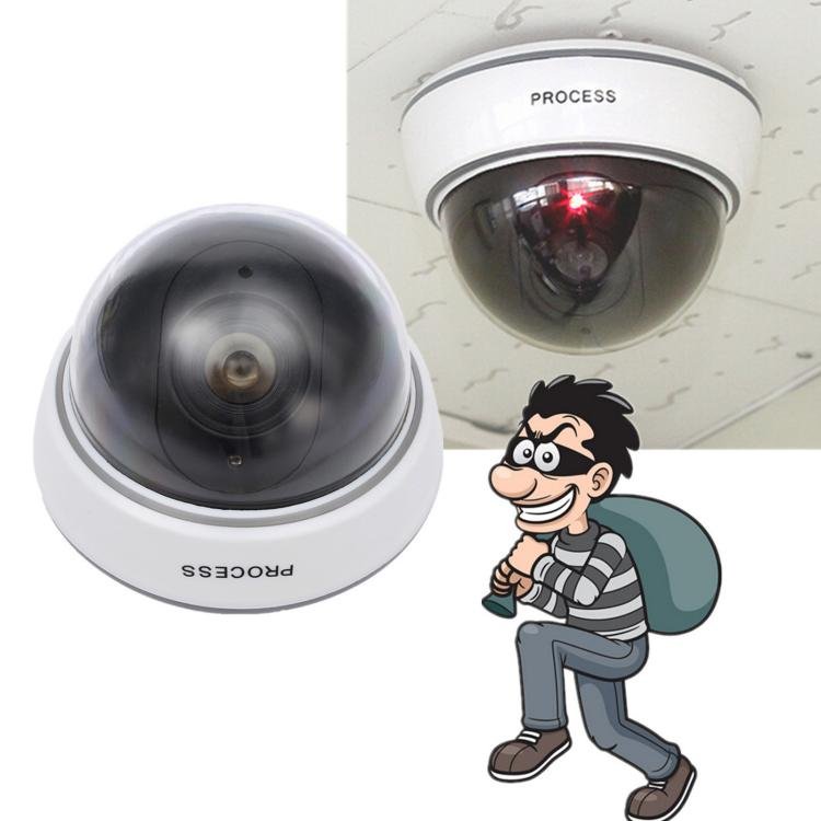 1Pc Simulation Camera Dummy Dome Surveillance Security Camera Flashing Red Light (White)