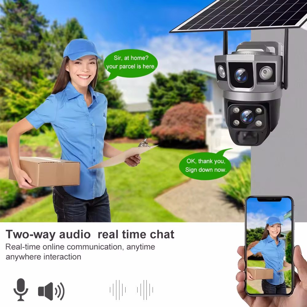 V380 Dual Lens 3 Screens Outdoor Solar Panel Network Wifi Solar CCTV Camera WIFI 2MP+2MP Night Vision Ptz Dome IP Solar Camera