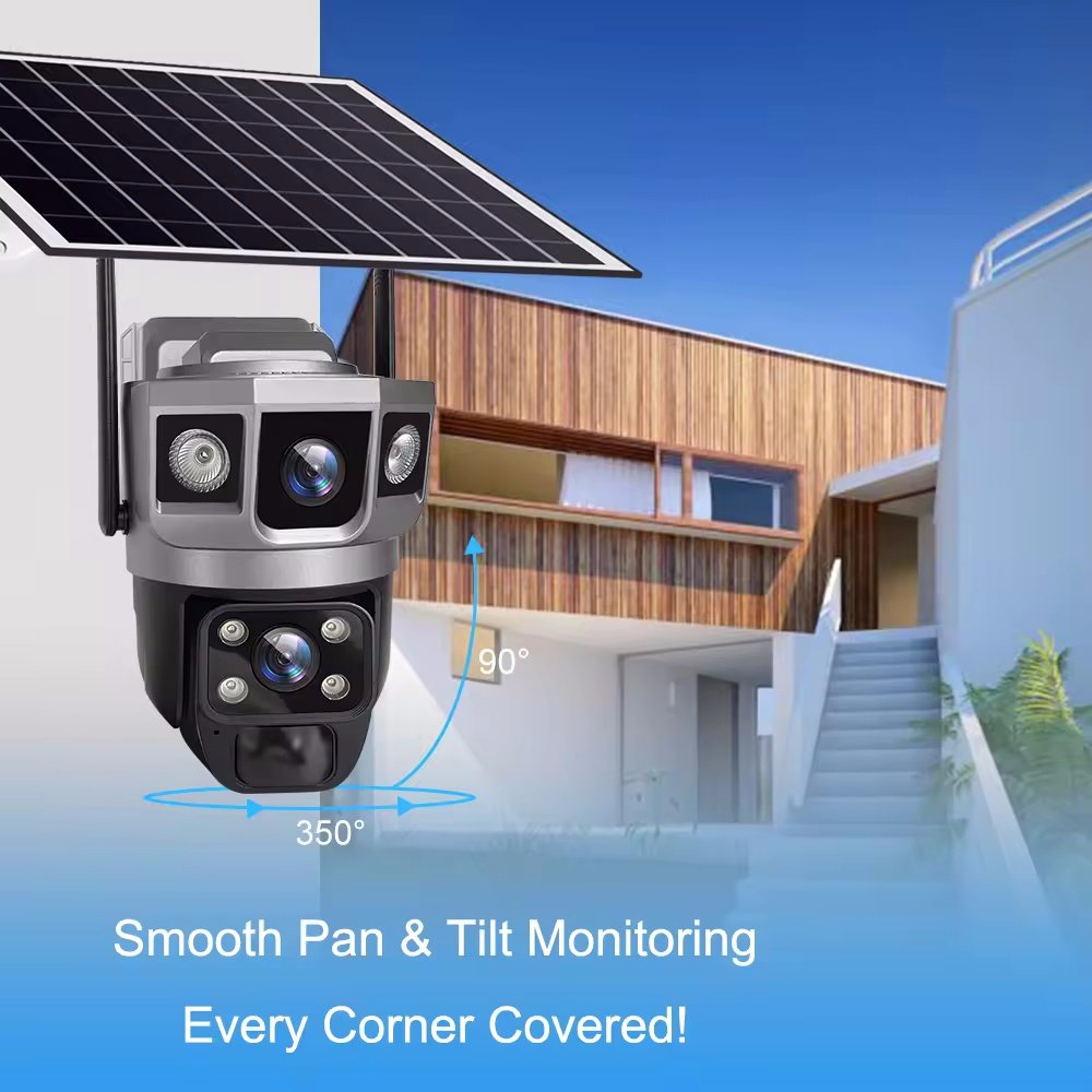 V380 Dual Lens 3 Screens Outdoor Solar Panel Network Wifi Solar CCTV Camera WIFI 2MP+2MP Night Vision Ptz Dome IP Solar Camera