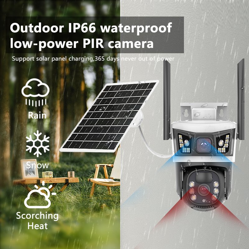 V380 Waterproof Solar Security Camera System Wireless Outdoor HD Wifi Wireless Camera Solar Powered PTZ 4G Solar Camera