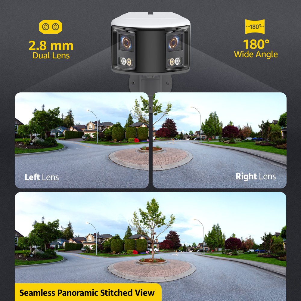 ANNKE 4K(8MP) Dual Lens Panoramic 180 FOV POE IP Camera Fixed Network Camera White Light& IR & AI & Color Night