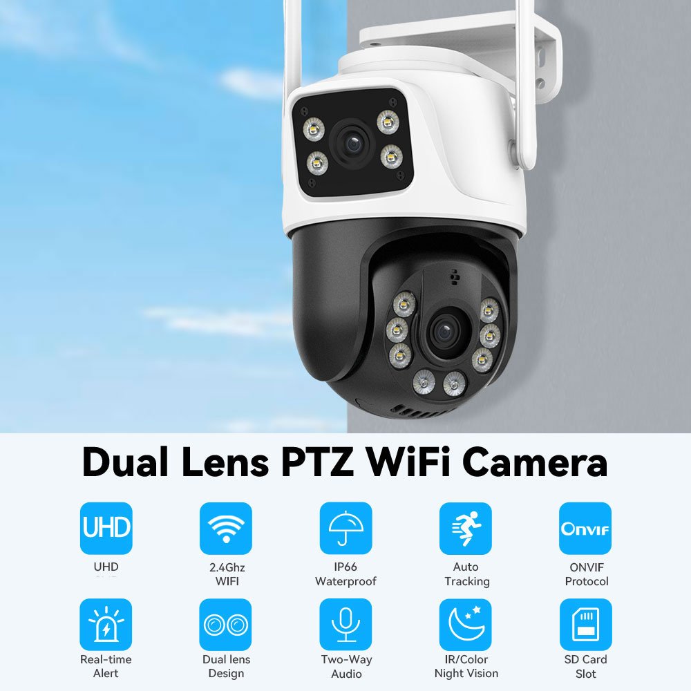 ICsee 6MP Dual Lens Wireless PTZ CCTV Camera Wifi 6MP IP66 supervisory Tracking 6MP 4K ICsee Dual Lens Mini WiFi Network Camera
