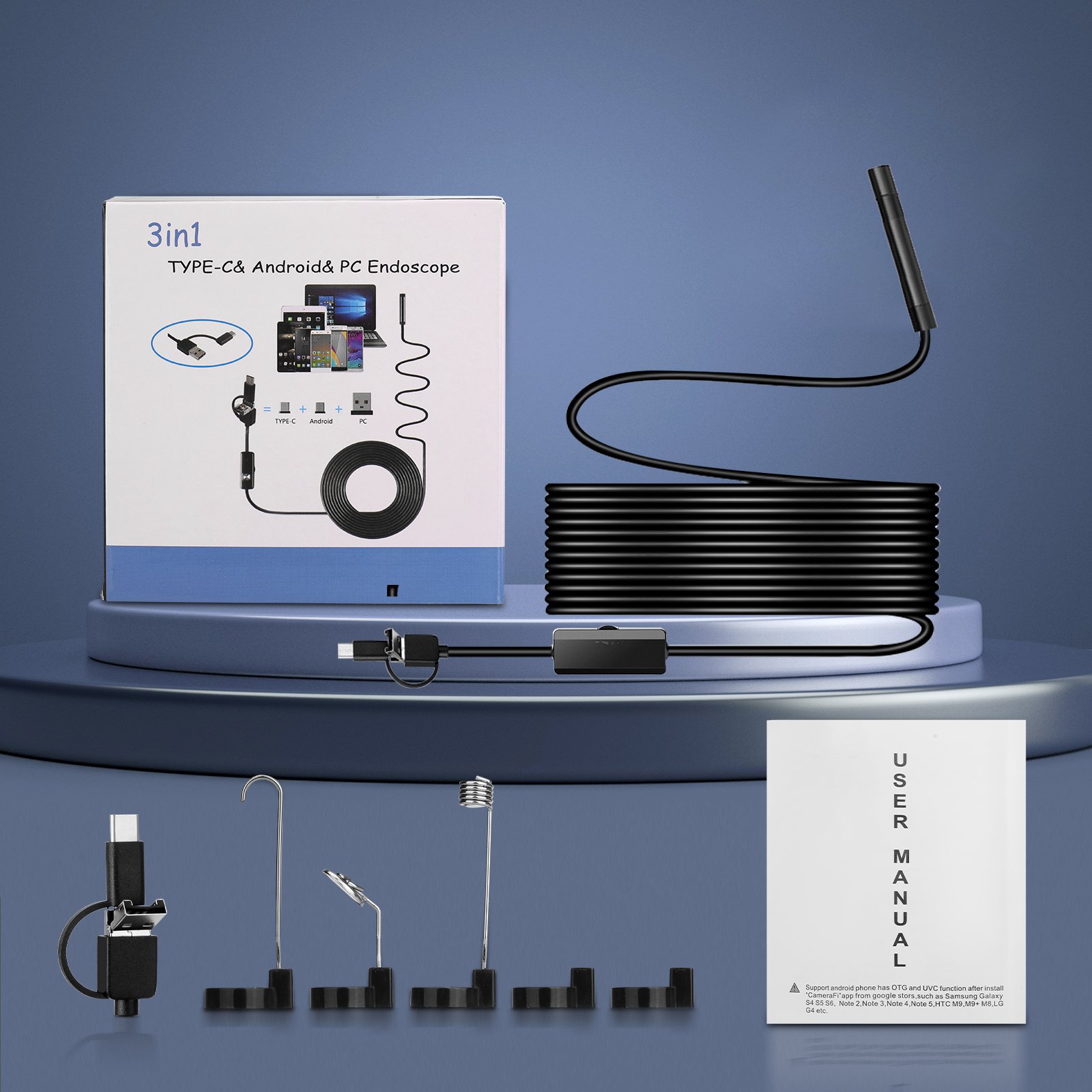 7 mm 720P 3 in 1 Inspection Camera Endoscope Pipe Hot Sales compatible for smartphone and PC industrial Endoscope Camera