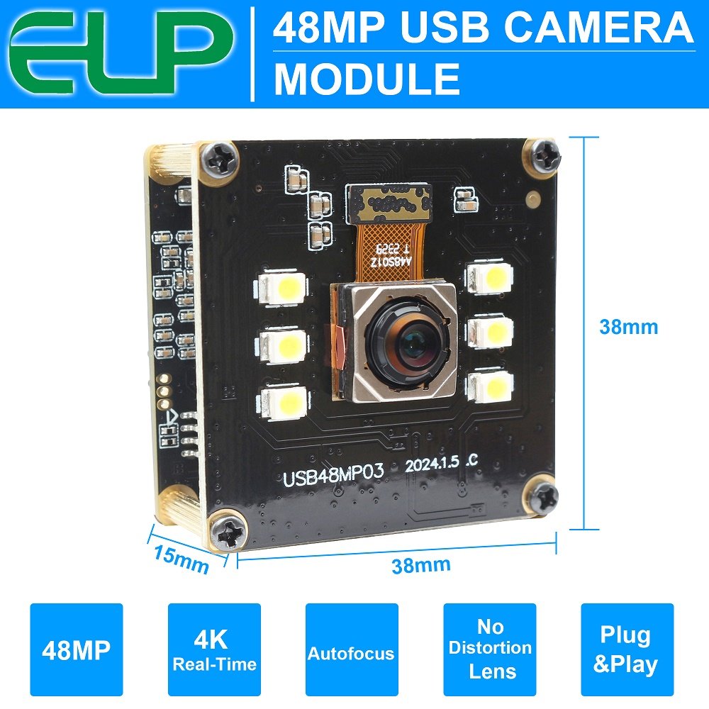 ELP OEM UVC Driver Free 48MP Autofocus HD PC Webcam 8000x6000P 30fps 4K 8K Night Vision Auto Focus Mini Camera With White LED