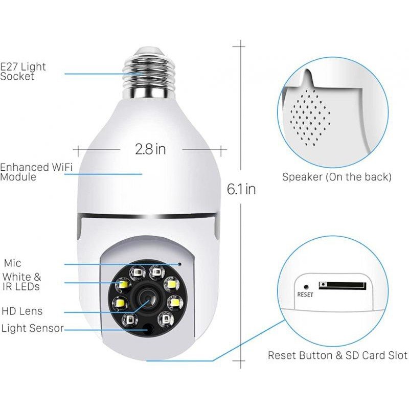 5GHZ 360 Panoramic Wifi HD Night Vision ip Mini Home Security Wireless light bulb PTZ Home Security Cameras