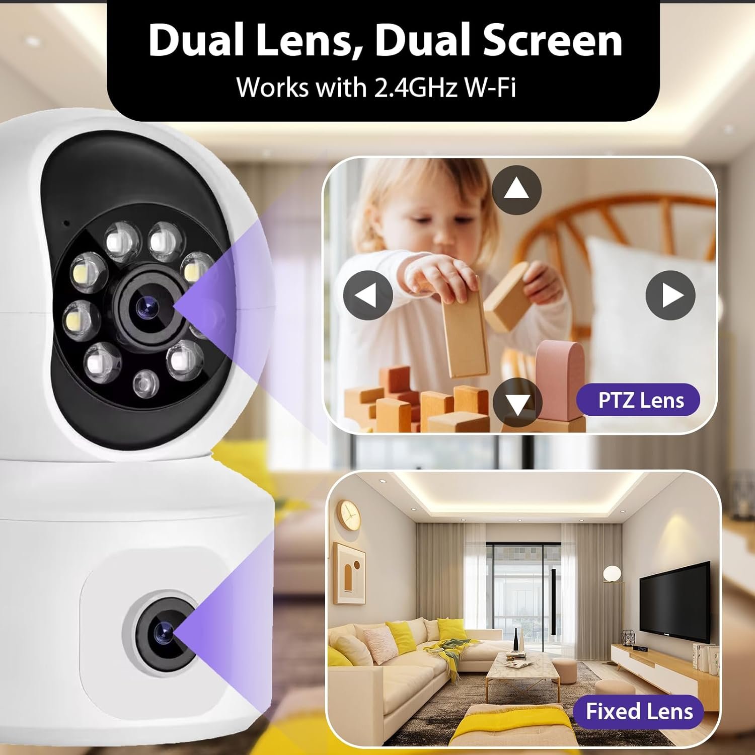4MP(2MP+2MP) Tuya Baby Monitors Indoor Two Way Audio Motion Tracking Mini Wireless WiFi PTZ Secure Dual Lens Dual-Screen Camera