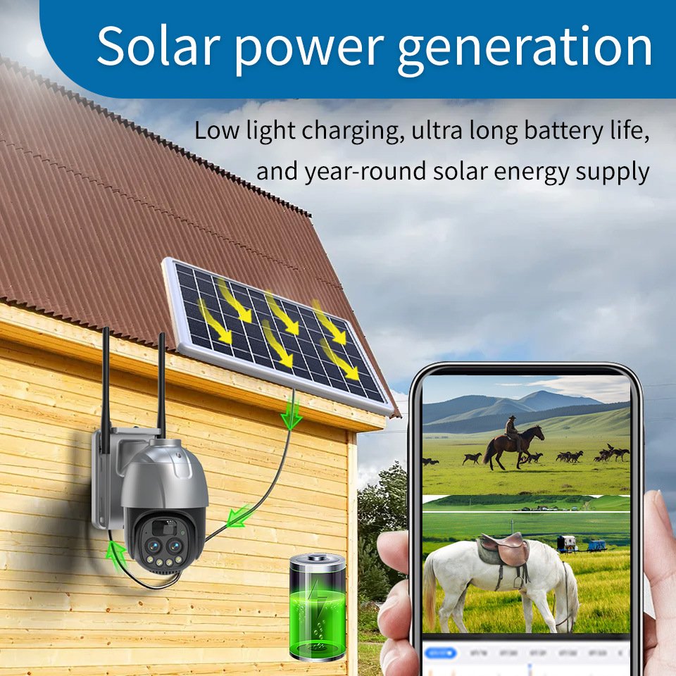 IP66 HD IP CCTV 360 Network De Surveillance Sans Fil Auto Tracking Low Power 10X ZOOM Outdoor Eseecloud 4G Dual PTZ Solar Camera