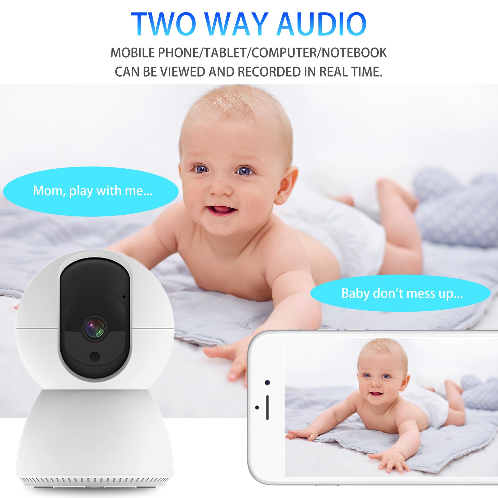 1080P Full Color Network Camera Indoor 360 Degree Wifi CCTV Camera Baby Camera for Home Security Monitoring