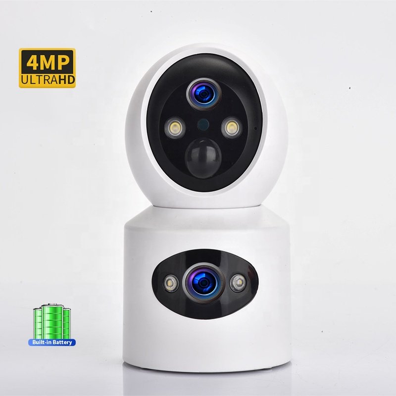 Low Power Wireless 4MP 4G Wifi Baby Monitoring With Battery Dual Lens Dual Screen Two-Way Audio Smart Home Ptz Ip Network Camera