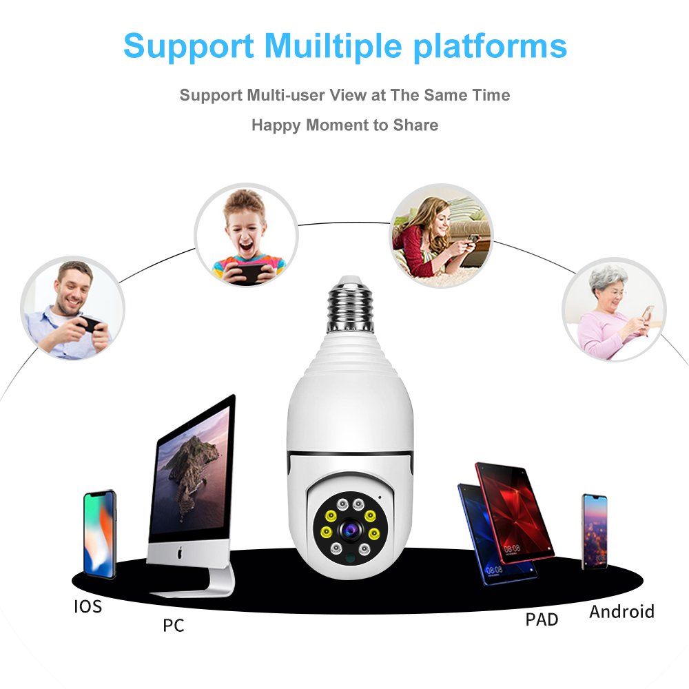 1080p Light bulb Camera WiFi IP Camera Indoor Bullet Style 2MP CMOS Sensor 1080P Resolution IP66 Waterproof Cloud Data 1-Year