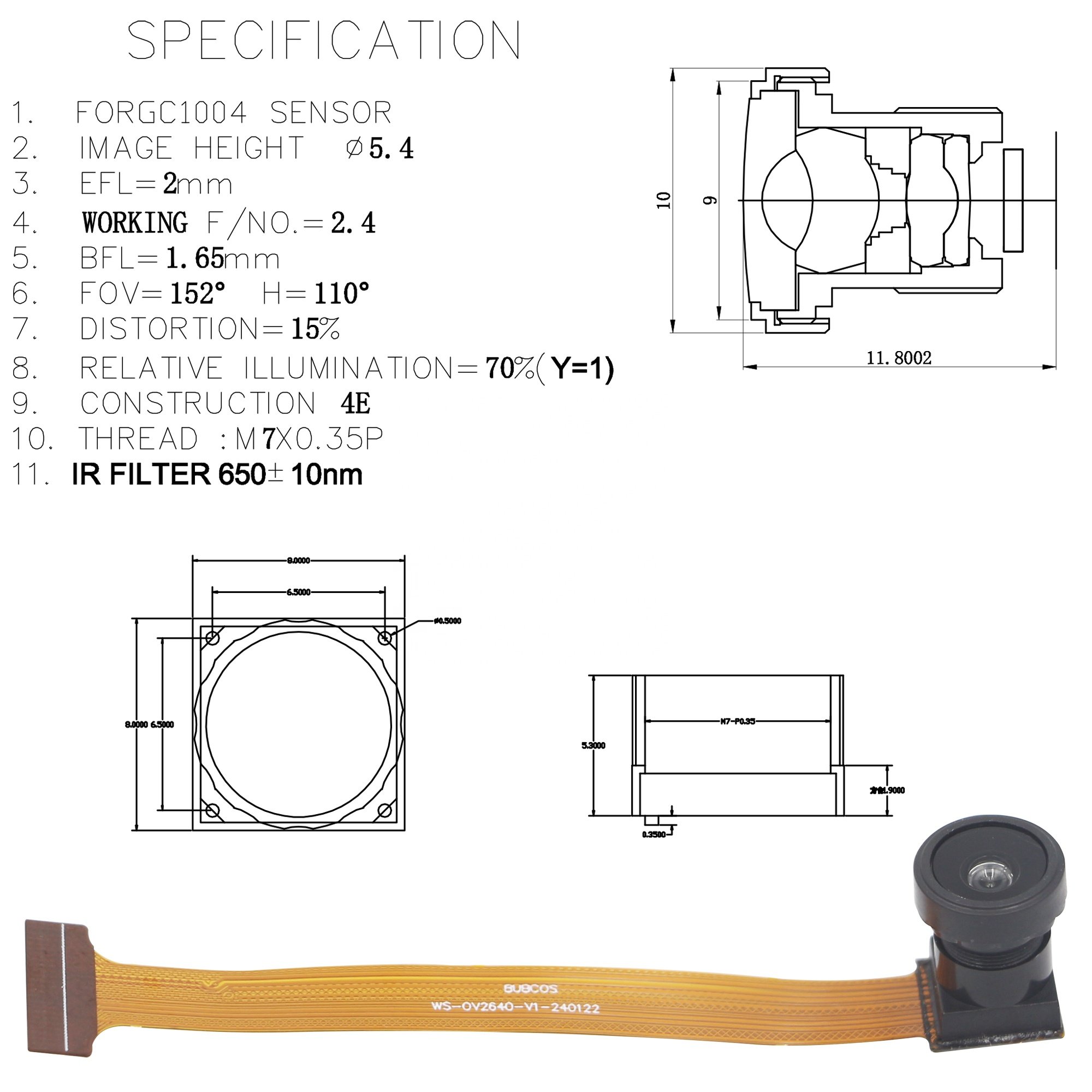 Low price 2megapixel FPC 70MM Esp32 OV2640 CMOS DVP MIPI Camera Sensor Module 1080P HFOV 160Degree Mini Camera Module