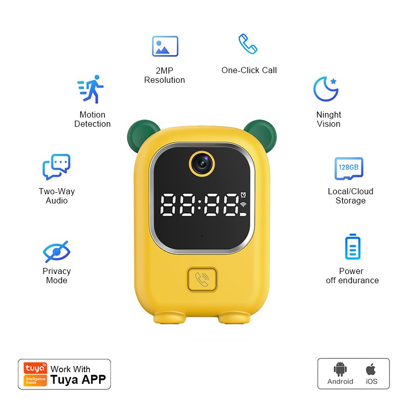 New Arrival Cute Baby Monitor Tuya Wifi Table Mini With Alarm Clock Camera
