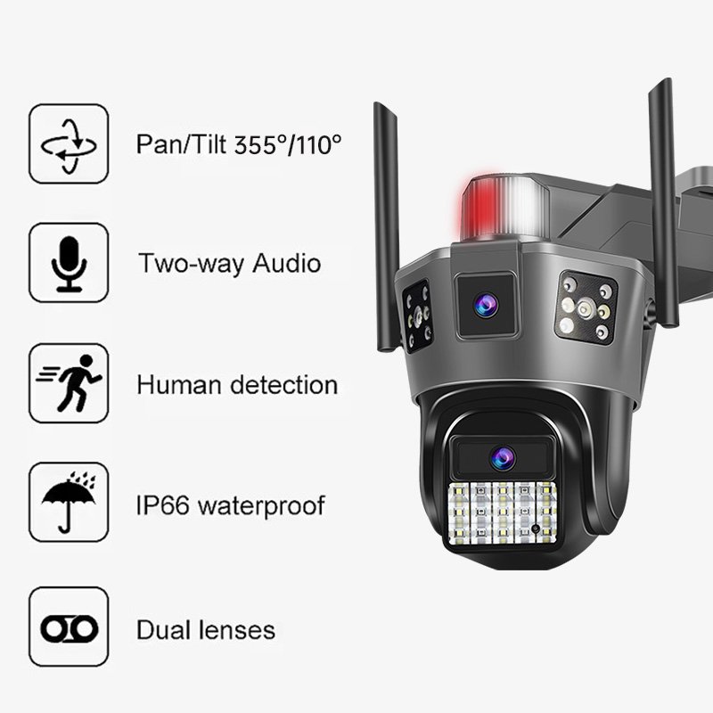 Wistino 9MP outdoor dual lens three screen 4G camera AI automatic tracking two way voice smart wireless Wifi security camera