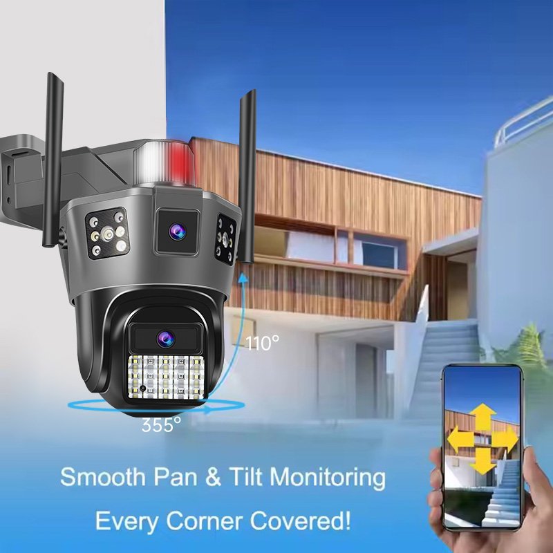 Wistino 9MP outdoor dual lens three screen 4G camera AI automatic tracking two way voice smart wireless Wifi security camera