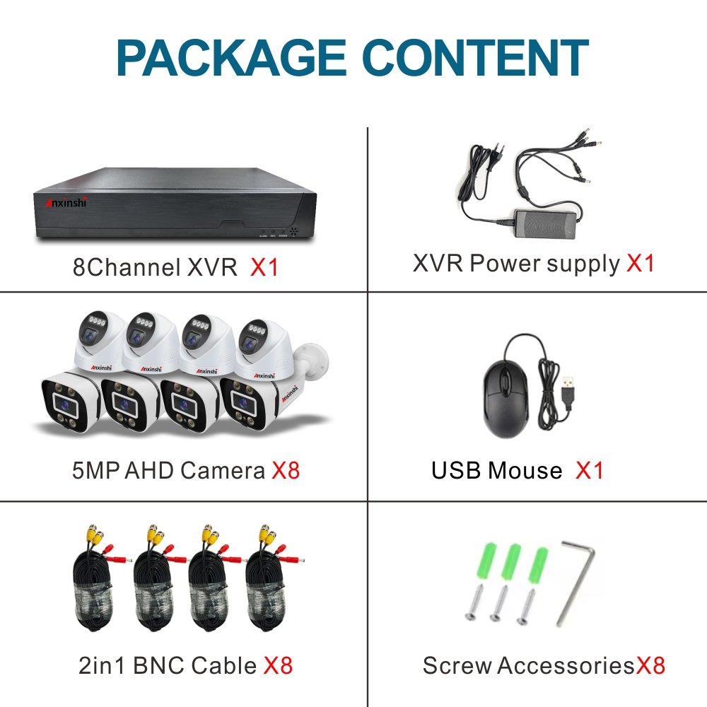 5MP 8Ch 5 in 1 DVR AHD BULLET and Dome kit HD Wired Outdoor Night Vision cctv recording full Security Camera System