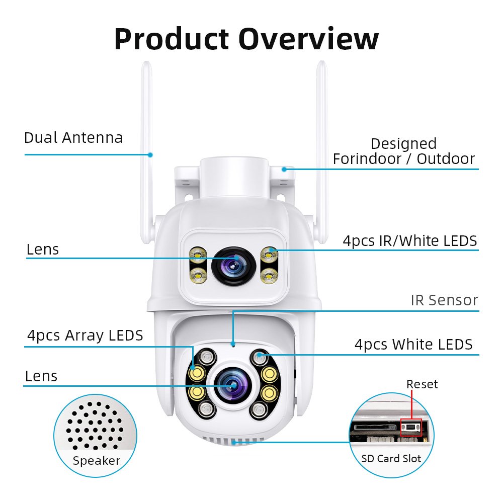 Outdoor Cctv Camera 6MP 8MP Dual Lens 360 Degree Panorama Full Color Night Vision With Audio Alarm Security Camera