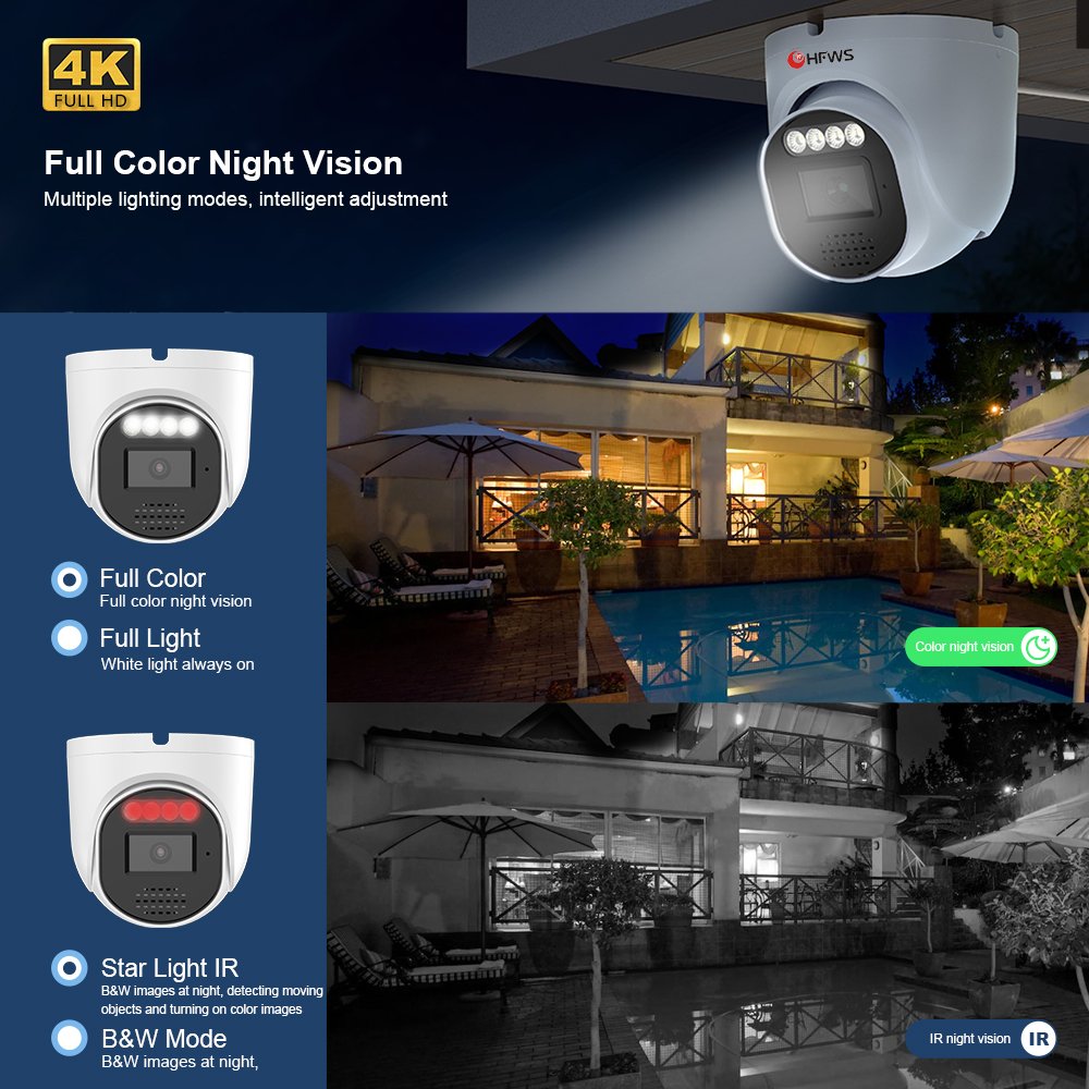 8MP Hik Compatible Full Color PoE CCTV Camera Waterproof Audio ColorVu 3.6mm Lens 4MP Outdoor Security IP Network Camera 4K