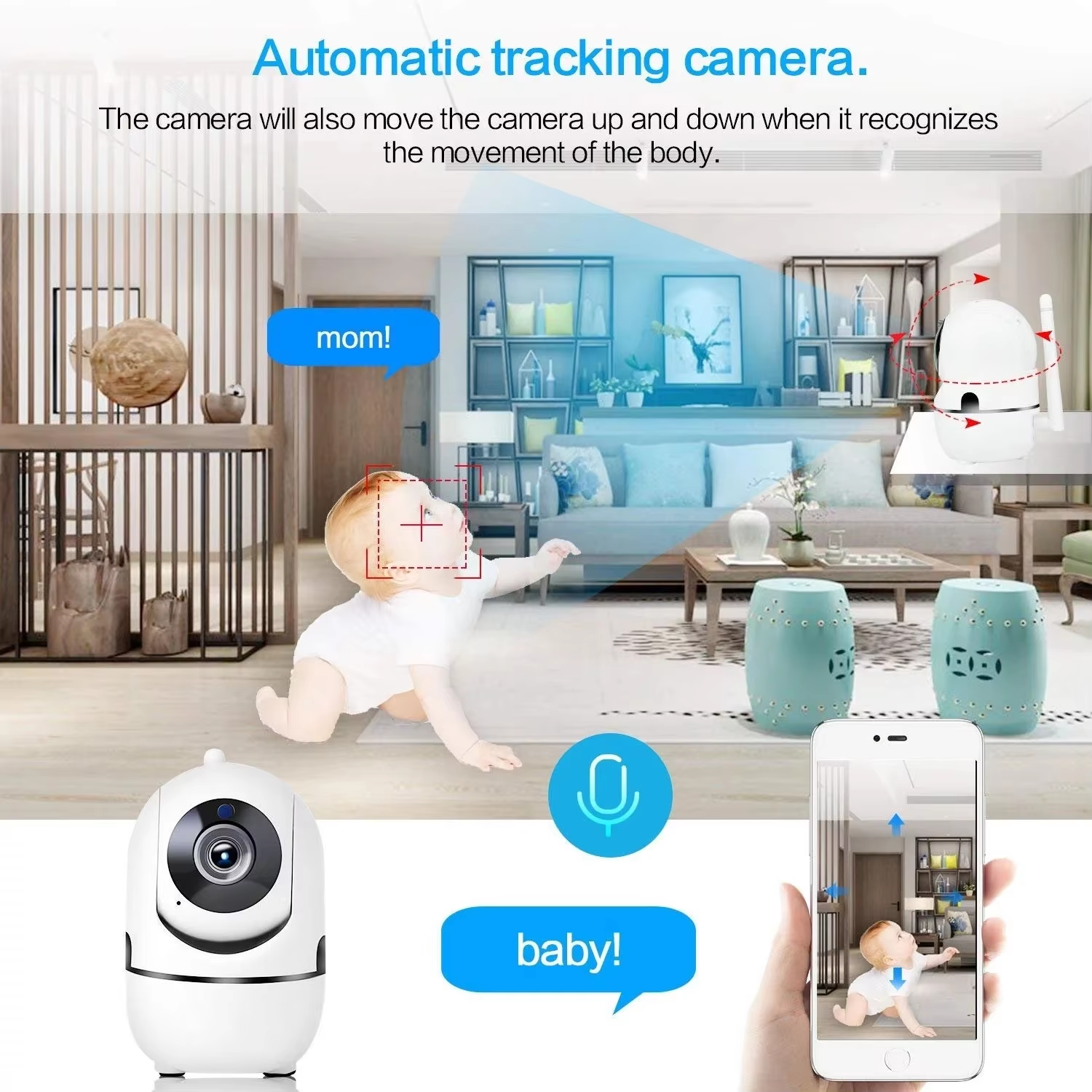 2MP iCSee Indoor Smart Home Security Cameras 1080P HD Two Way Audio Motion Detection Auto Tracking Wireless Wifi PT Camera