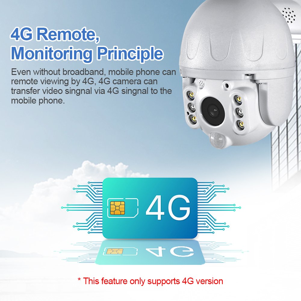 IP67 HD Solar Battery Powered 3MP PTZ Floodlight Camera Night Vision 4G Alarm Lens Options Cloud SD Card Data Storage Home